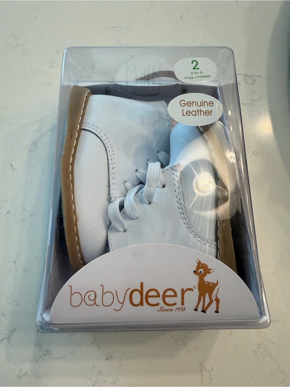 Baby Deer White Leather Baby Walker Shoes with Tan Sole NEW